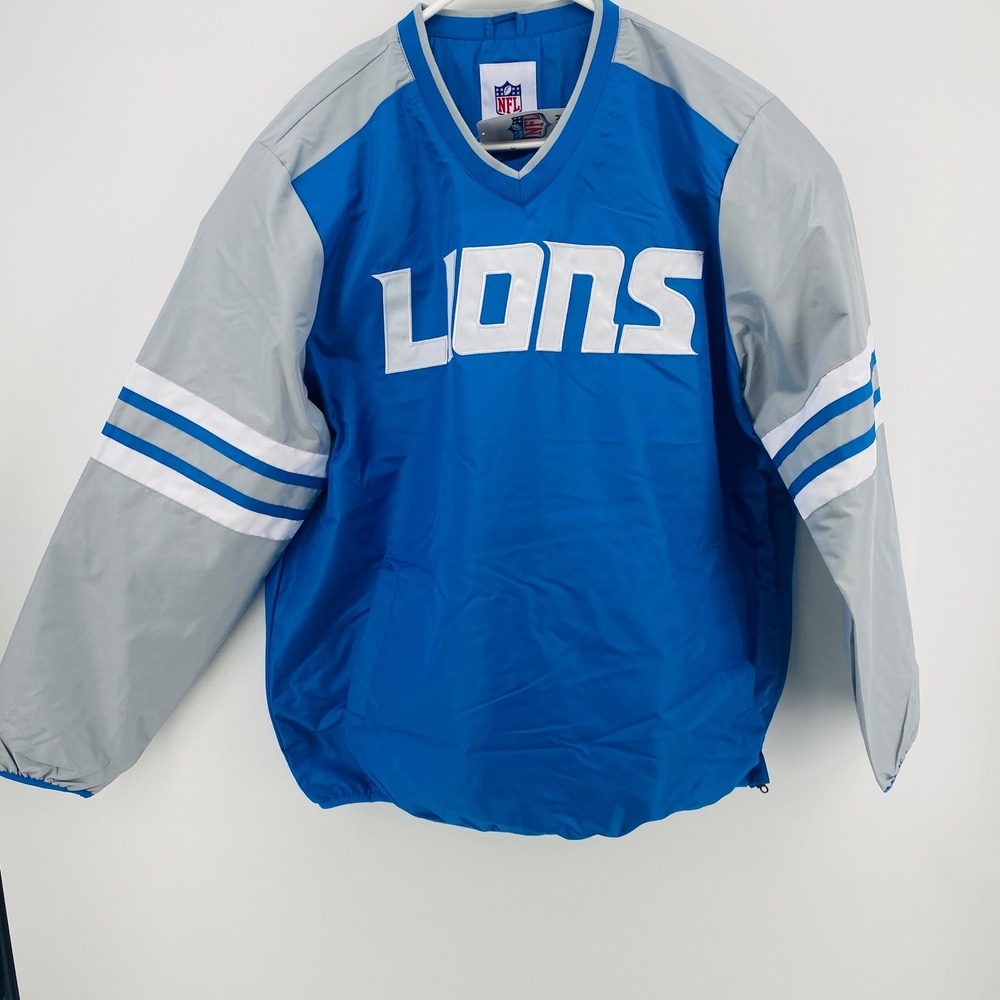 NFL Team Apparel Detroit Lions Windbreaker Blue NEW Pullover Jacket Men's XL